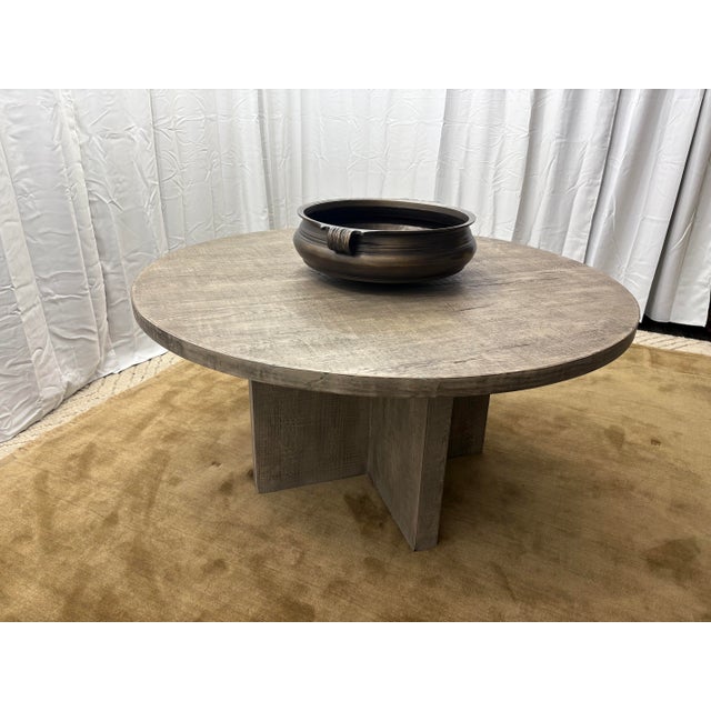 Drifted Reclaimed Oak Round Dining Table – 60” Drifted Reclaimed Grey Oak Finish For Sale - Image 15 of 18