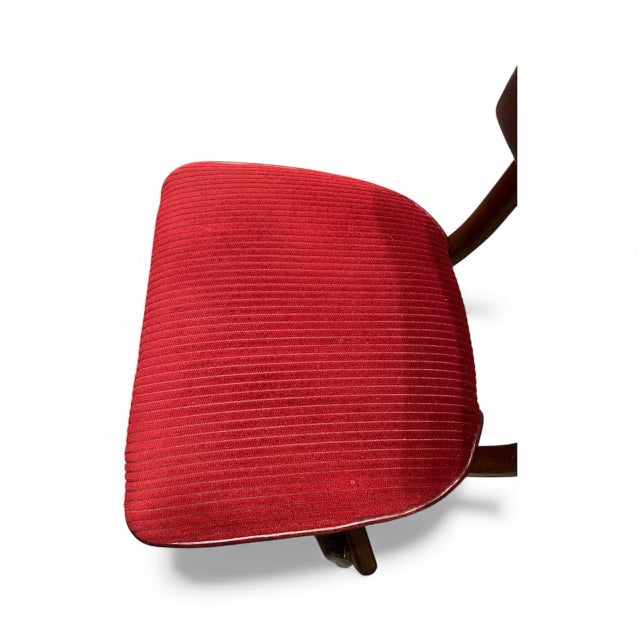 Mid-Century Walnut Swivel Desk Chair With Red Upholstery For Sale - Image 11 of 12
