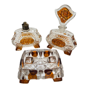 Vintage 1930s Art Deco Karl Palda Crystal Vanity Set of Three Pieces