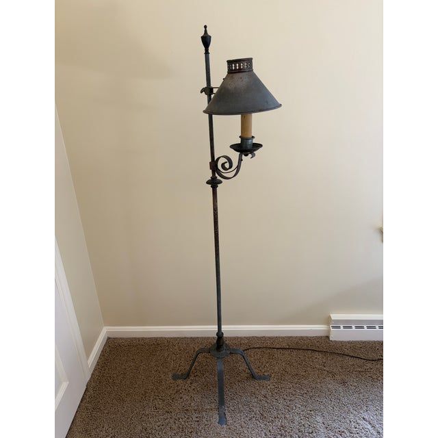 Early 20th Century Early 20th Century Forged Iron Adjustable Colonial Floor Lamp For Sale - Image 5 of 14