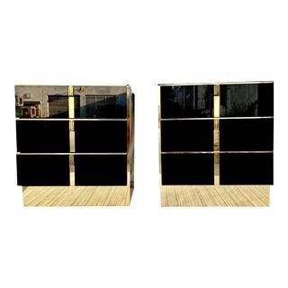 1970s Black Mirror and Brass Nightstands (A Pair) For Sale