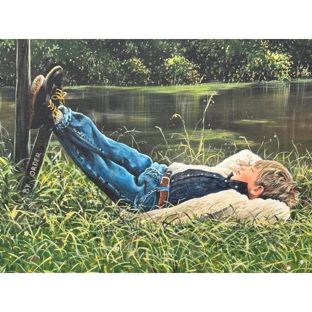 Young Boy Fishing by a Beautiful Riverside in Lush Green English Countryside 1995 For Sale - Image 10 of 18