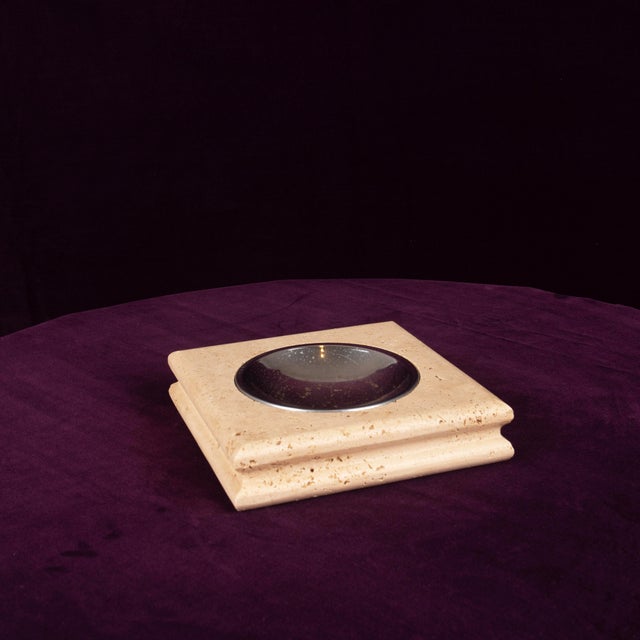 Italian Square Travertine Ashtray with Removable Metal Dish, 1970 For Sale - Image 16 of 16