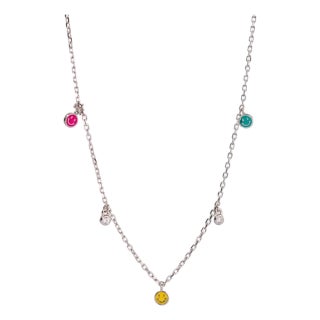 Rainbow Smiley Face Silver & Diamond Choker Necklace For Sale