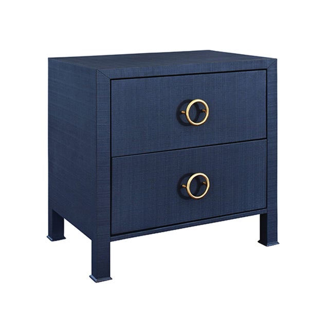The sophisticated Edelman Two Drawer Side table adds a pop of color in navy linen for the perfect transitional or coastal...