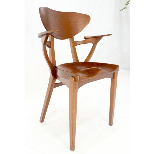 Mid-Century Modern Danish Mid Century Heavy Carved Solid Walnut Walnut Arm Side Sculptural Chair For Sale - Image 3 of 12
