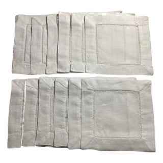 White Hemstitch Linen Coasters. For Sale