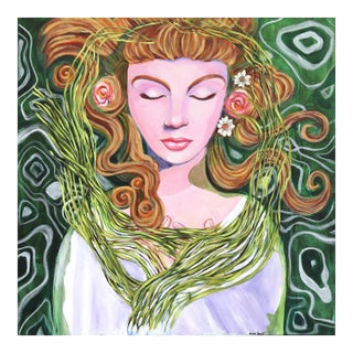 Ophelia - Earthy Floral Feminine Figurative Portrait Painting on Canvas Original Artwork by Naomi Jones For Sale