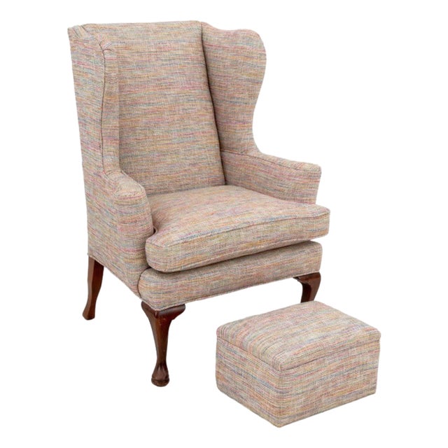 Modern Wingback Armchair and Ottoman For Sale