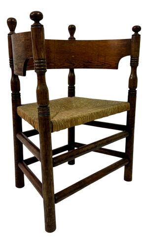 Oak and Rush Armchair with Round Back, 1890s
