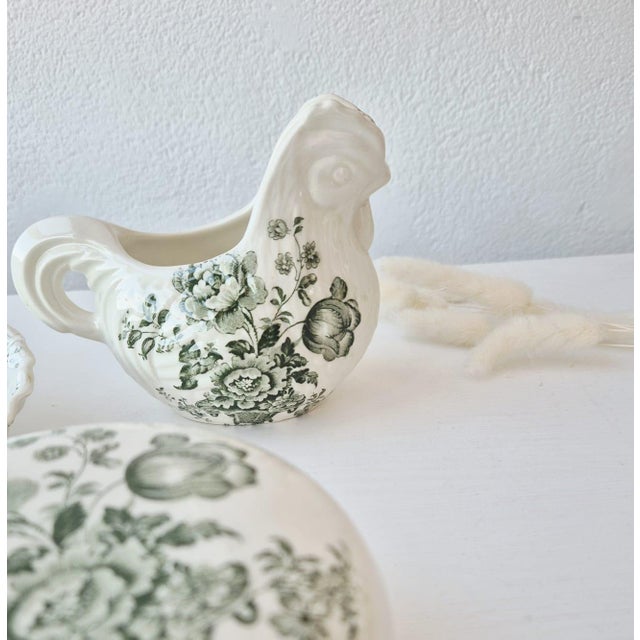 Vintage English Green Transferware Vanity Set by Crown Devon Fieldings, 1940s, Set of 3 For Sale - Image 14 of 15