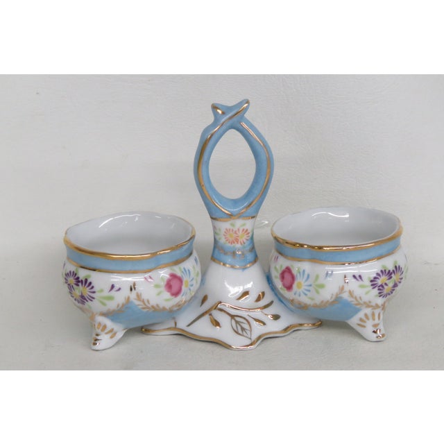 Limoges China Double Open Salt Cellar With Handle Vintage Hand Painted 4696b For Sale - Image 12 of 15
