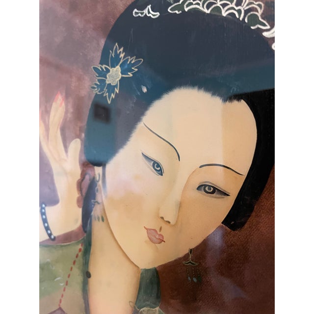 Antique Chinese Reverse Glass Painting Court Beauty Republic Period - Pristine For Sale - Image 4 of 10