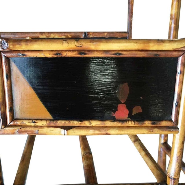 Wood Antique Restored Aesthetic Movement Large Two-Tier Tiger Bamboo Magazine Rack With Divider For Sale - Image 7 of 8