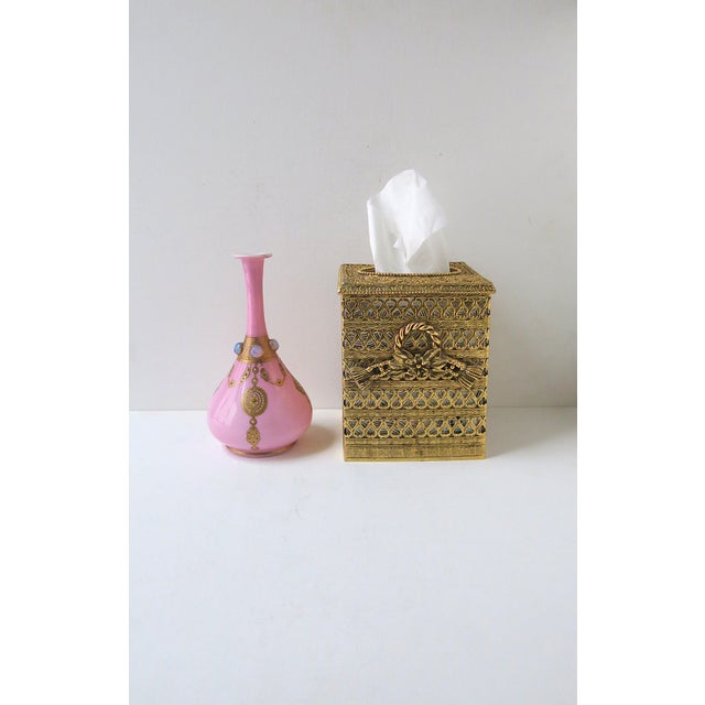 Mid 20th Century Pink and Gold Bejeweled Art Glass Vase For Sale - Image 5 of 10