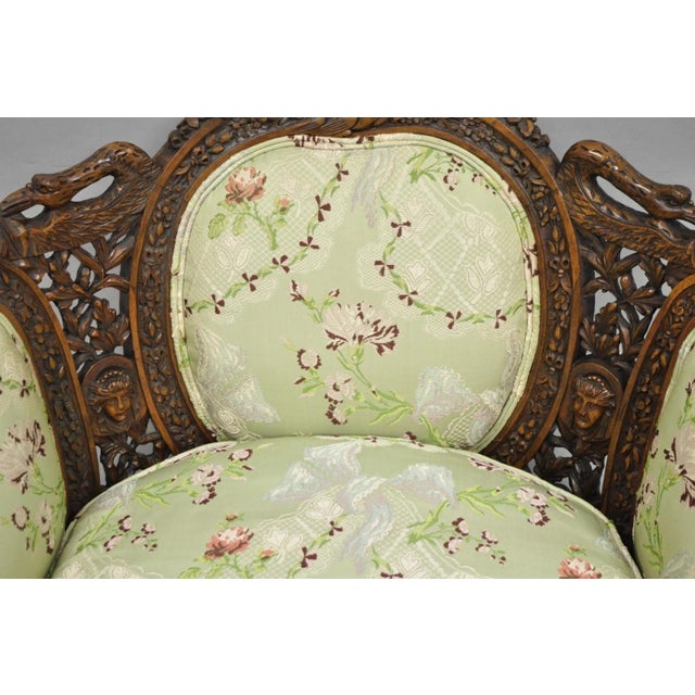 Antique Italian Regency Swan Carved Walnut French Victorian Club Lounge Chair For Sale - Image 9 of 18
