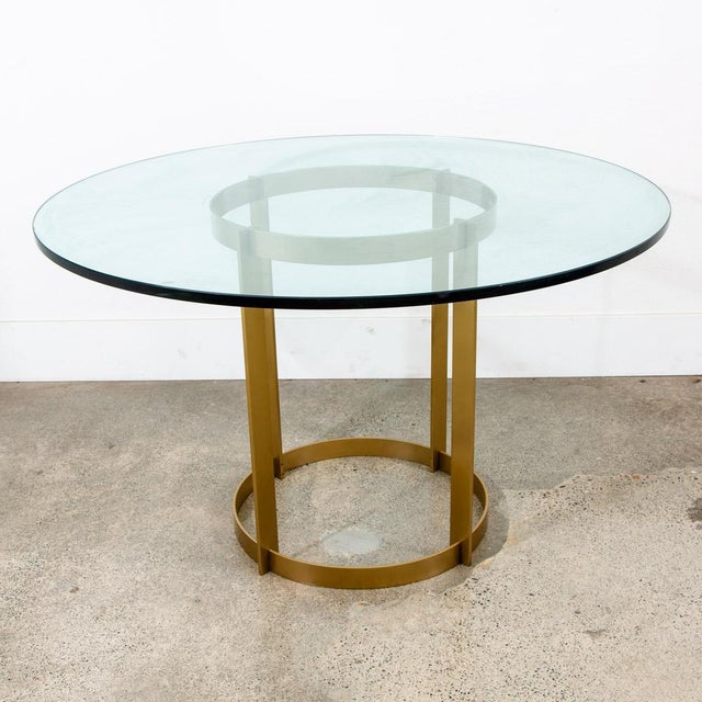 1980s Mid Century Modern Dining Table Brass Round Glass Vintage