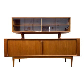 Vintage Bernhard Pedersen & Son Danish Teak Credenza W/ Glass Hutch For Sale