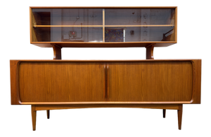 Vintage Bernhard Pedersen & Son Danish Teak Credenza W/ Glass Hutch
