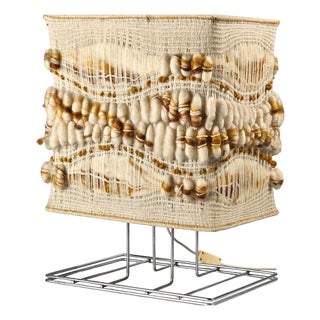 Woven Textile and Chrome Table Lamp by Max Sauze, 1970 For Sale