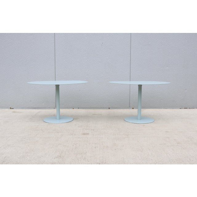 Mid-Century Modern MCM Style Light Blue Organic Forms Side Tables Attributed to Morten Voss, a Pair For Sale - Image 3 of 18