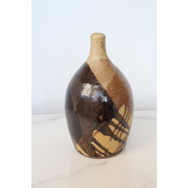 Mid-Century Modern Stoneware Drip Glaze Pottery Vase For Sale - Image 3 of 6