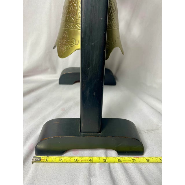 Vintage Large Black Wooden Pagoda Temple With Solid Brass Bell Gong, Circa 1925 For Sale In San Diego - Image 6 of 8