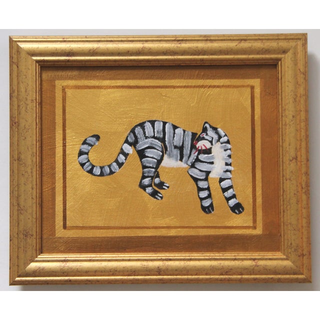 Contemporary Tiger Minimalsm Boho Chic Pop Art Metallic Gold Black White Original Oil Painting Cleo Plowden For Sale - Image 3 of 3