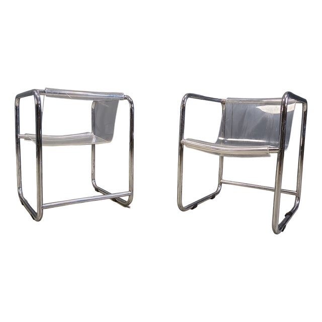 Acrylic Glass and Tubular Chrome Armchairs, 1970s, Set of 2 For Sale