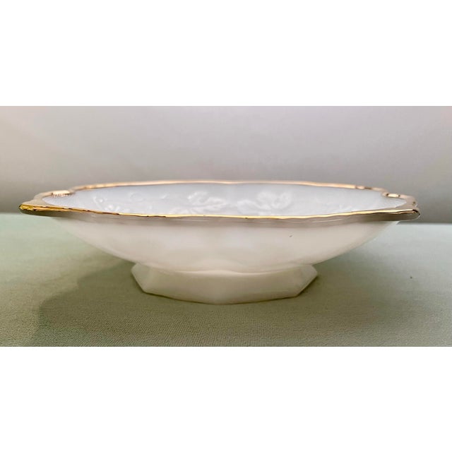 Art Deco 1950s Anchor Hocking Vineyard Milk Glass Footed Dish For Sale - Image 3 of 8