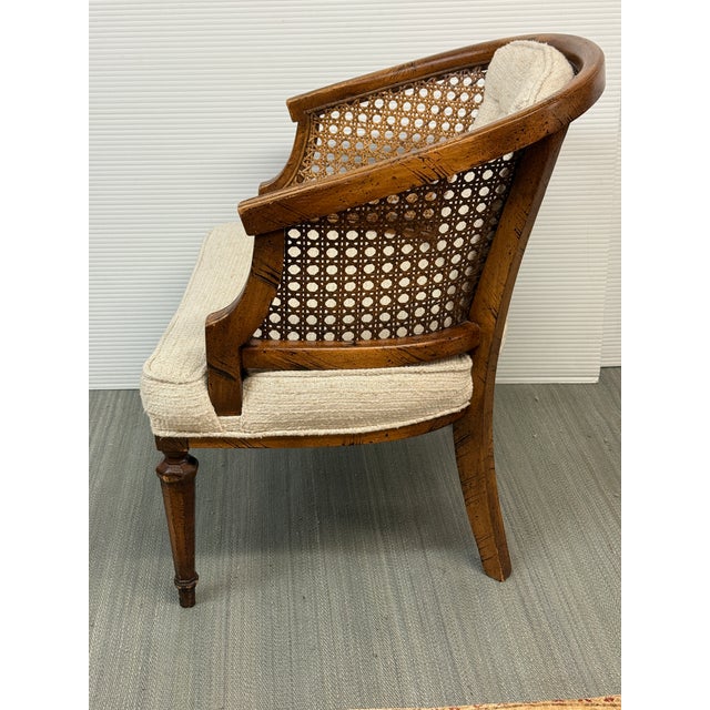 French French Louis XVI Style Cane Barrel-Back Bergère Armchair, Vintage For Sale - Image 3 of 12