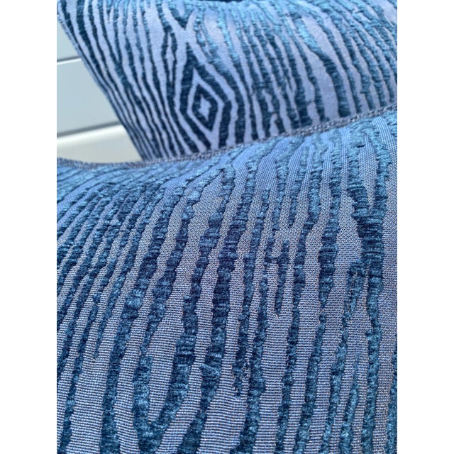 French Contemporary Royal Blue Faux Bois Chenille Pillows- a Pair. For Sale - Image 3 of 10