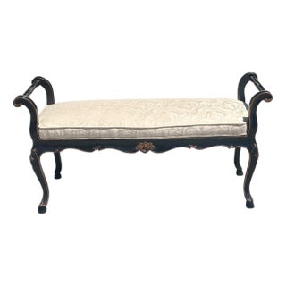Regency Style Black & Gold Bench W Nancy Corzine Sag Harbor Fabric For Sale