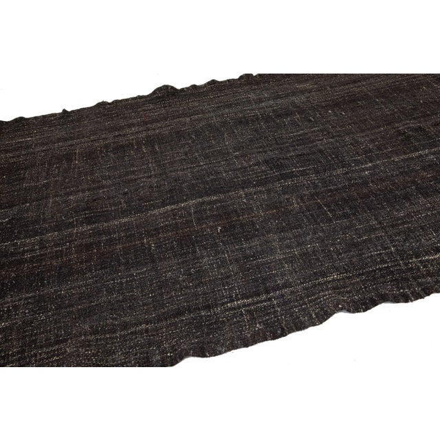 Mid-Century Modern 1960s Long Vintage Dark Brown Solid Mid-Century Modern Style Kilim Wool Runner For Sale - Image 3 of 8