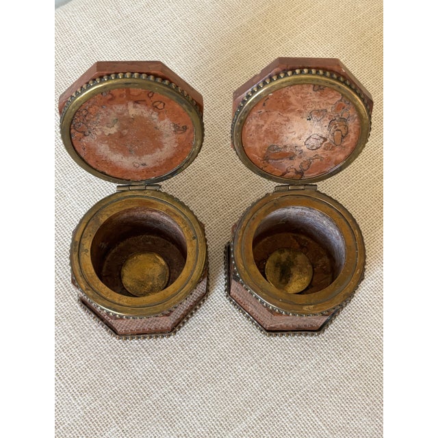 Red Pair Antique 19th Century Red Marble Bronze French Neoclassical Boxes / Inkwells For Sale - Image 8 of 12