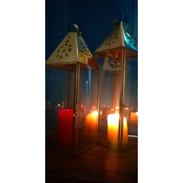 Moroccan Standing Stainless Steel Copper Glass Lantern Candle Holder