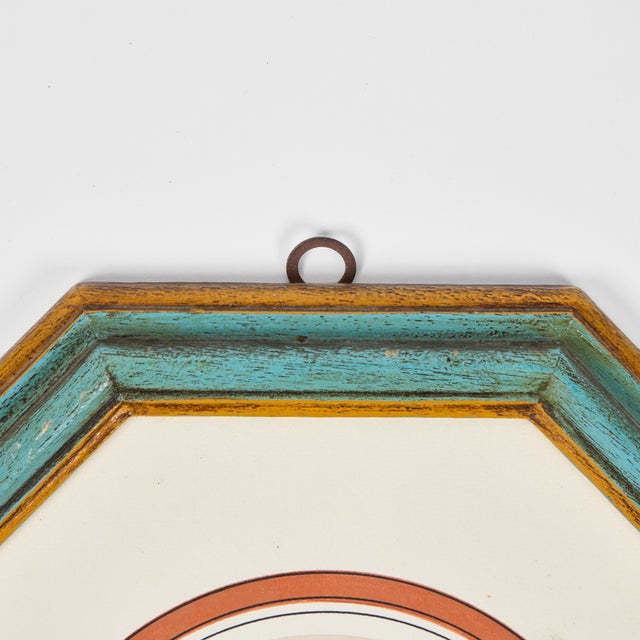 Antique Hand Colored Print of European Notable c 1800's in Original Octagonal Frame with Printed Round Mat, Italian. 11" x...