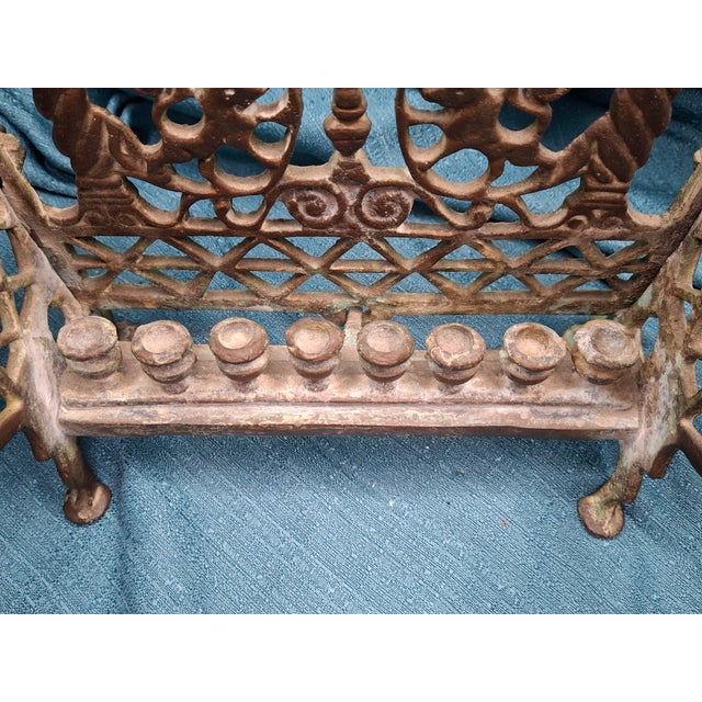 Antique Early 19thC Polish Brass Bench Menorah Lions Eagle Hanukkah Lamp Rare For Sale - Image 12 of 18
