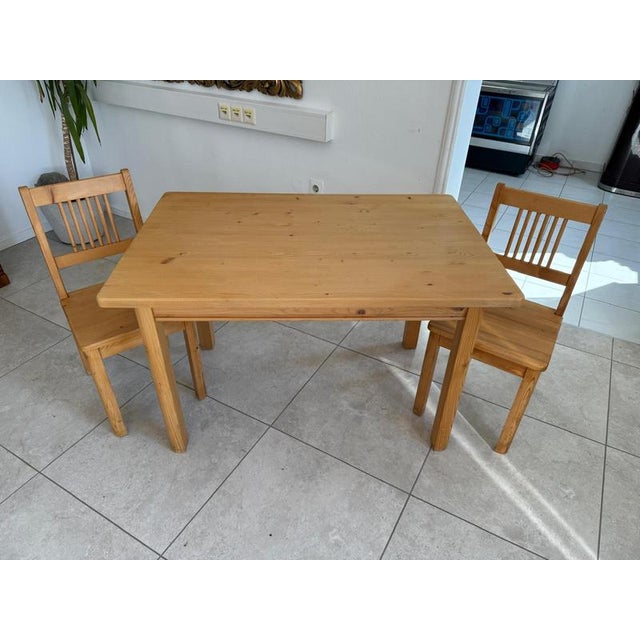 Farmhouse Table and Chairs Set in Spruce Wood, Set of 3 For Sale - Image 7 of 13