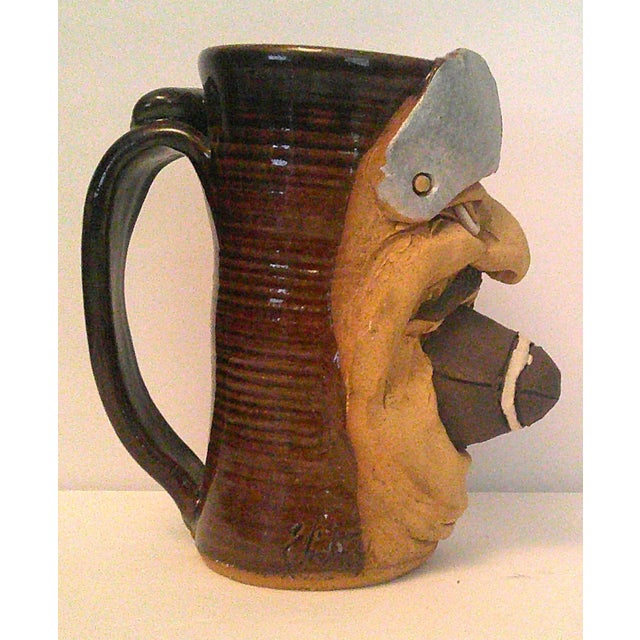 Folk Art Vintage 1997 Elizabeth Signed Ugly Mug/Face Pottery Mug Football Player Pristine For Sale - Image 3 of 9