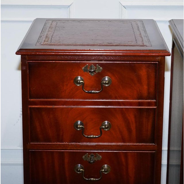 Filling Cabinets in Burgundy Leather and Gold Embossed Top, Set of 2 For Sale - Image 5 of 18