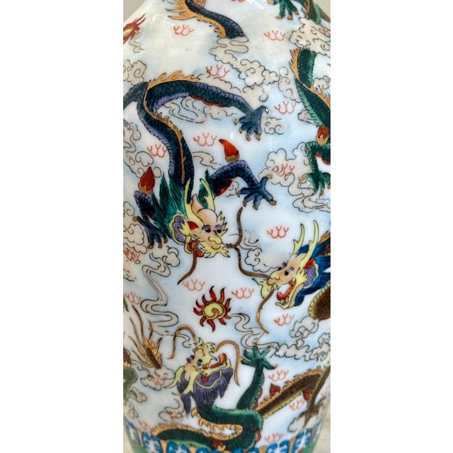 Red 1980s Chinese Hand Painted Dragon Vase For Sale - Image 8 of 13