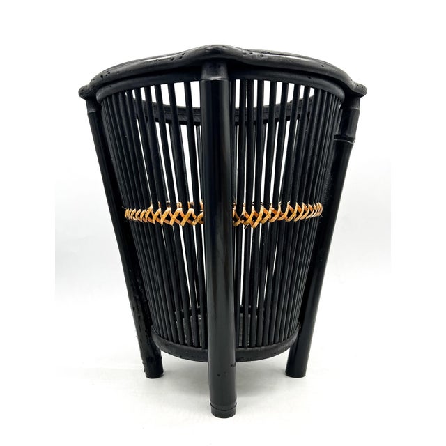 Ficks Reed Vintage Black Bamboo & Rattan Wastebasket – British Colonial / Chinoiserie For Sale - Image 4 of 12