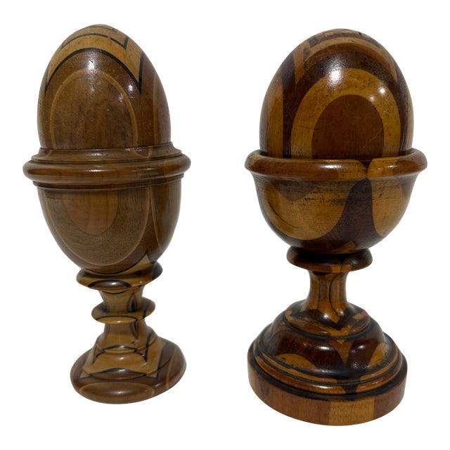 English Treenware Darning Eggs With Stands, C. 1900 & Later For Sale