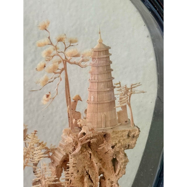 Wood Large Mid-Century Vase Shaped Chinese Cork Carving Diorama For Sale - Image 7 of 10