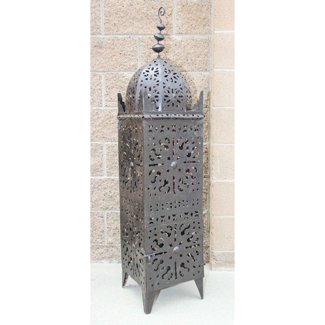 Large Outdoor Metal Moroccan Hurricane Candle Lantern For Sale - Image 12 of 13