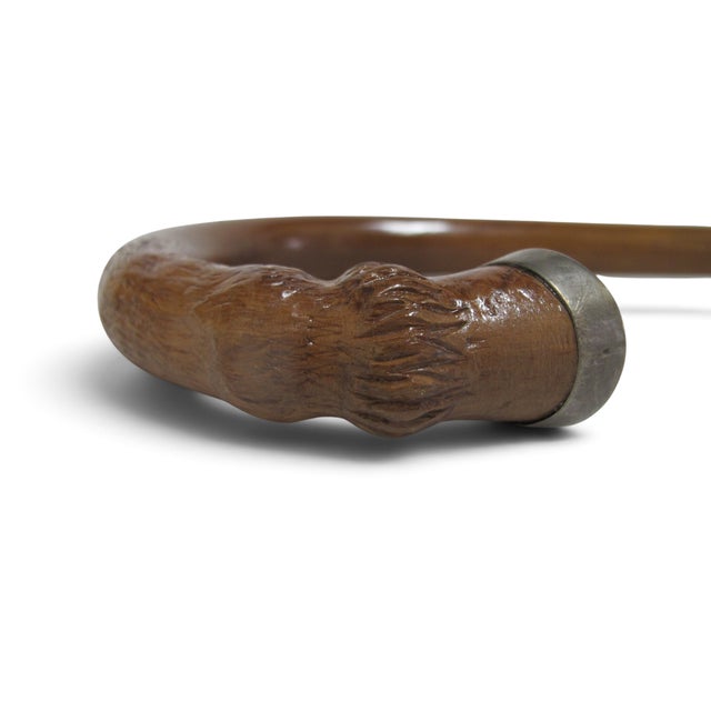 Early 20th Century Stylized Deer Hoof Carved Wood Crook Handle Walking Stick Cane For Sale - Image 5 of 9