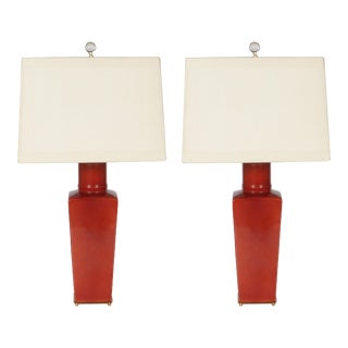 Red Ceramic Lamps, Circa 1950 - A Pair