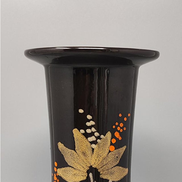 Vase in Hand-Painted Brown Ceramic, Italy, 1970s For Sale - Image 4 of 8