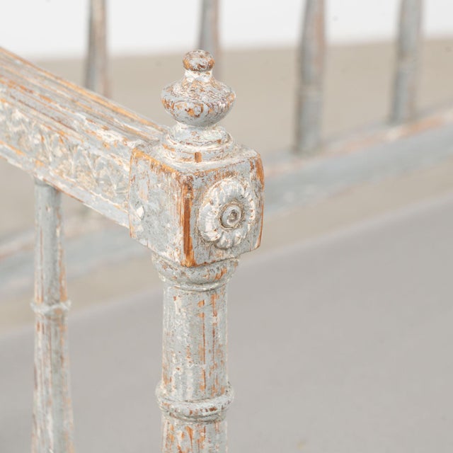 Early 19th Century 19th Century Swedish Gustavian Original Blue Gray Painted Pine Bench For Sale - Image 5 of 18